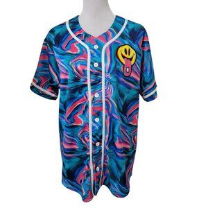 Trippy AF Size M Liquid Acid Design Jersey Shirt, Button Front